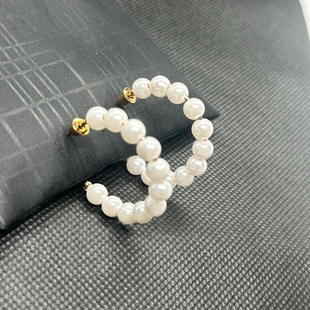 Classic White Simulated Pearl Gold Tone Elegant C-Hoops | Timeless Jewelry - Picture 15 of 16